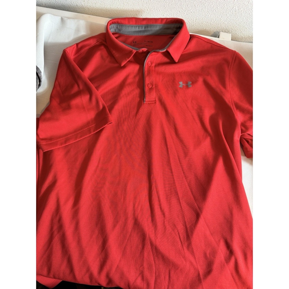 Under Armour Polo Shirt‎ Men's XL Red Golf Performance Sport Loose Fit READ